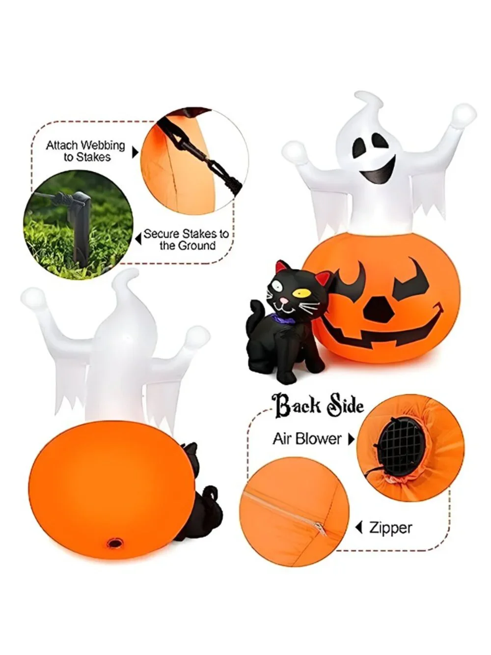 5 FT Halloween Inflatables Outdoor Ghost Pumpkin Black Cat Decor